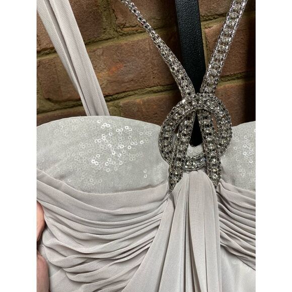 LM Collection Light Grey Jeweled Sleeveless Cocktail Formal Dress NWT - Picture 6 of 9